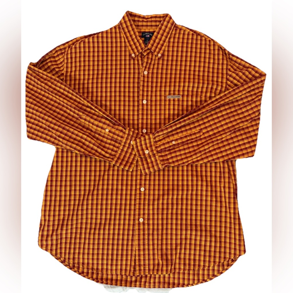 Men’s U.S. Polo Assn. Red/Yellow Plaid Button-Up- Size XL
